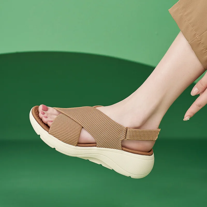 Women's Sandals Summer 2024 Casual Non-Slip Canvas Comfort MD Platform Wedge High Heels Open Toe Elegant Shoes Woman Beach Party
