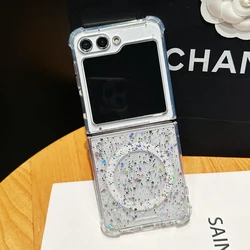 Gradient Glitter Clear Magnetic Phone Case with Wireless Charging Acrylic Cover - Galaxy Z Flip 4 (White)