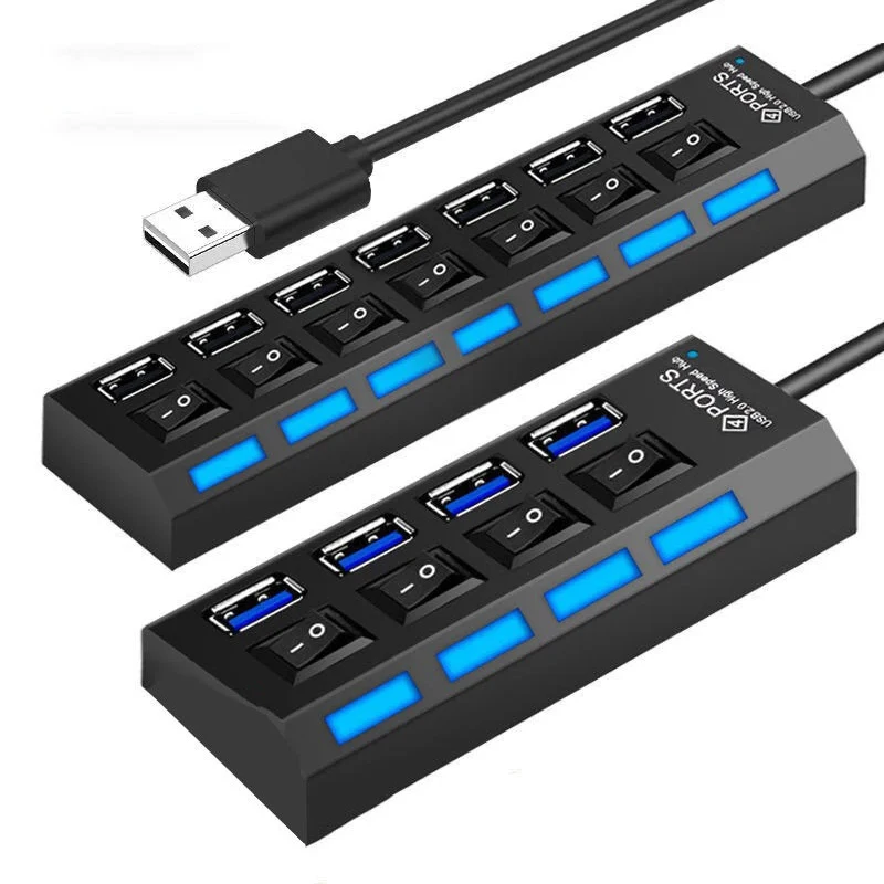 Высокоскоростной разветвитель на 7 портов USB 2,0, USB-адаптер питания на 4 порта