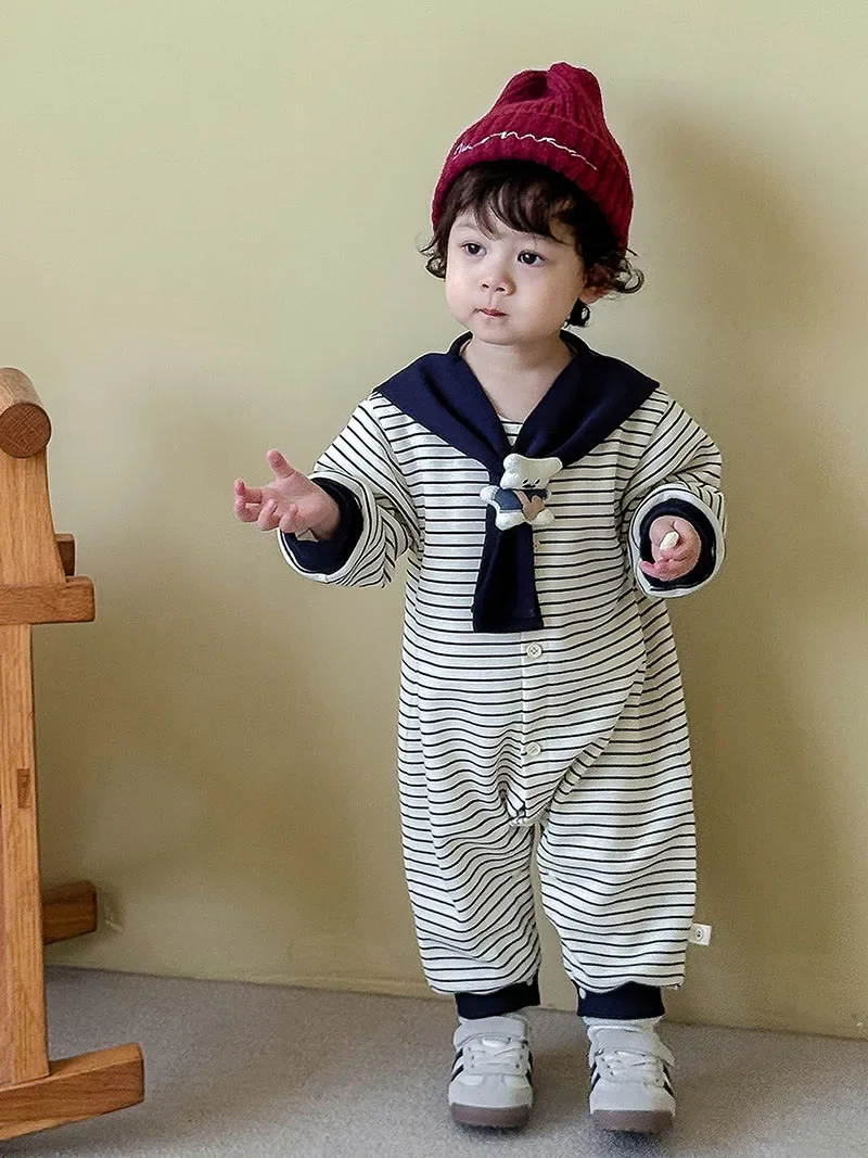Navy Stripe Baby Jumpsuit for Autumn