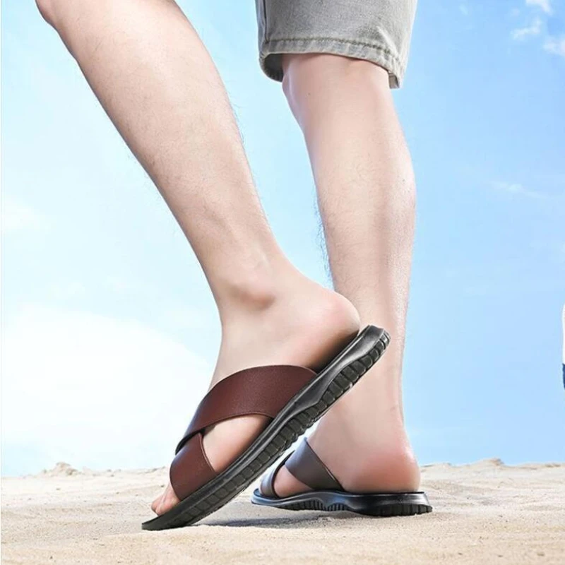 [COSYHARU公式]sunday summer leather flip-flop 関税・配送料込 Double-layer Flip-flops For Men | Factory
