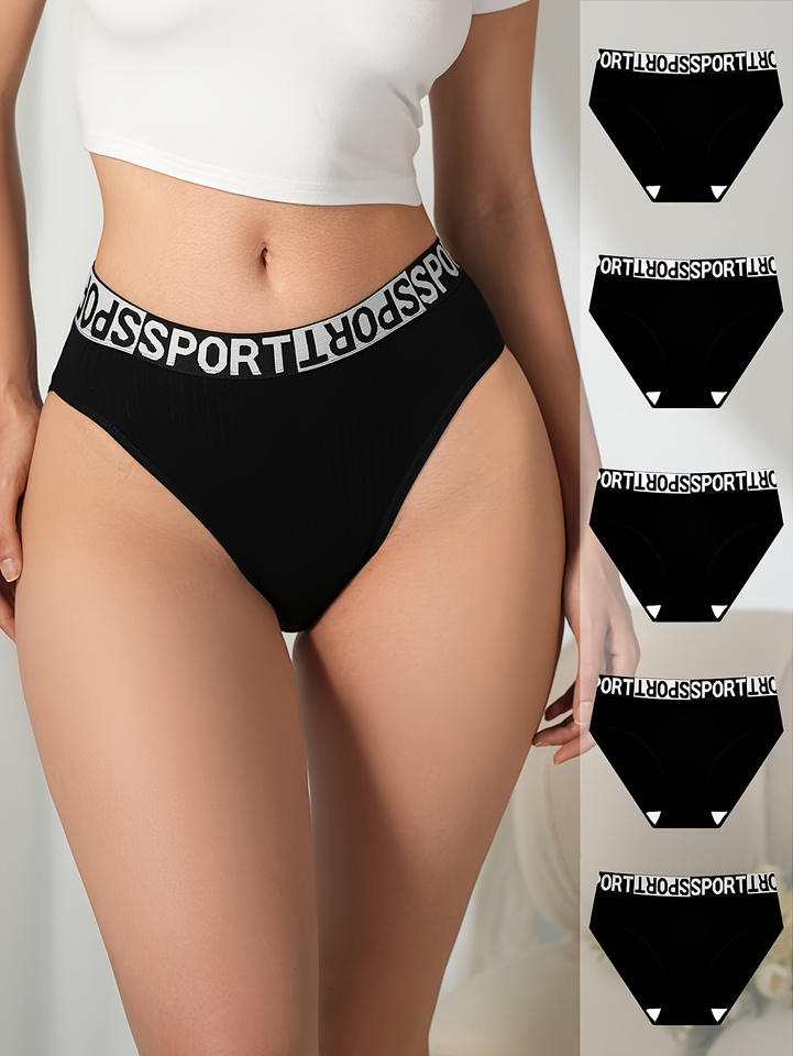 5-piece pure cotton high-waisted triangle pants, seamless cotton, fashionable and energetic sports belt, women's underwear