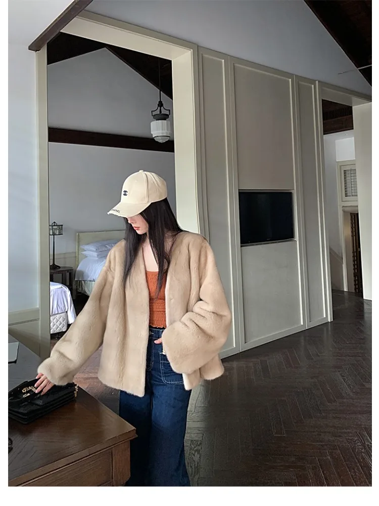 Women\'s Winter Faux Fur Coat Korean Fashion Y2K Mink Fur Women\'s Fashionable V-neck Imitation Mink Velvet Jacket 2023 New Style
