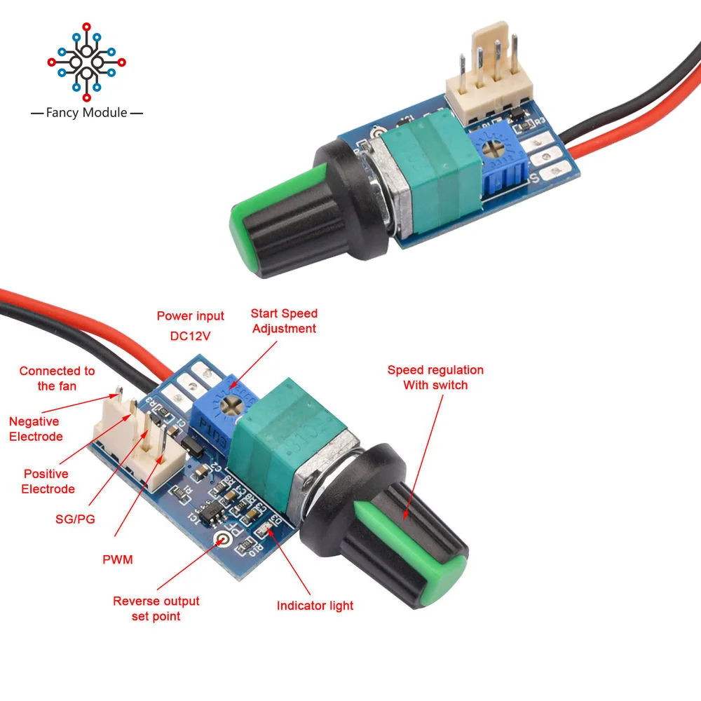 230V-Netzteil für 12V-Lüfter mit Drehzahlregler und Schalter