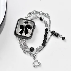 Elegant Pearl Bracelet Strap for Smartwatch - Ladies Jewelry Wristband (Style1 Black)