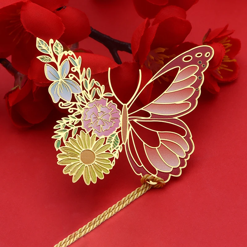 

Chinese Style Metal Butterfly Flower Bookmarks Exquisitely Hollow Tassel Pendant Book Clip Students Reading Tool School Supplies