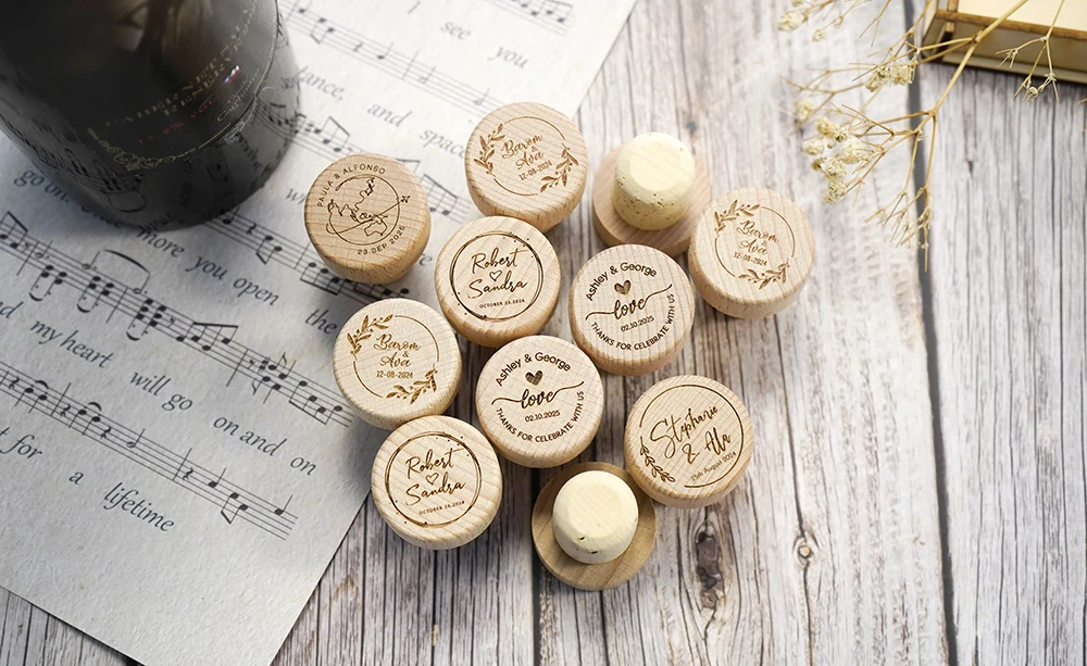 Custom 10/50/100pcs Wine Cork Stoppers Wedding Party Thank You Favors for Guest Engraved Wooden Bottle Cork Stopper 6 S5456e99ff97a4d7dae3db2974fb11b33a