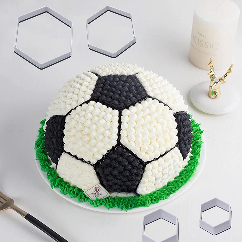 Baking Accessories 4Pcs/set Soccer Pattern Cake Cookie Molds Cutters DIY Hexagon Fondant Moulds Soccer Ball Cookie Cutter Football Cake Decoration Baking Tool Cookie Cutters