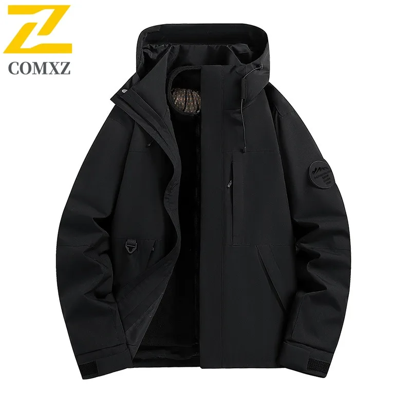 COMXZ Men Jacket Premium Hooded Outdoor Mountaineering Thickened Warm Parka 2025 Casual Daily Style Lightweight Winter Coat