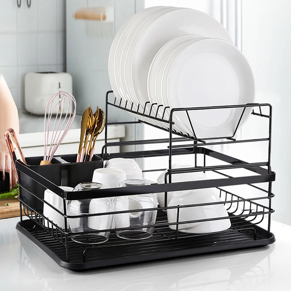 2 layer stainless steel kitchen stand corner plate dish drainer drying rack  storage with chopping board knife chopsticks holder - AliExpress