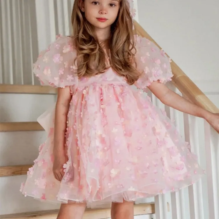 

Girl's formal dress internet famous children's bubble sleeves flower princess Christmas fluffy gauze skirt