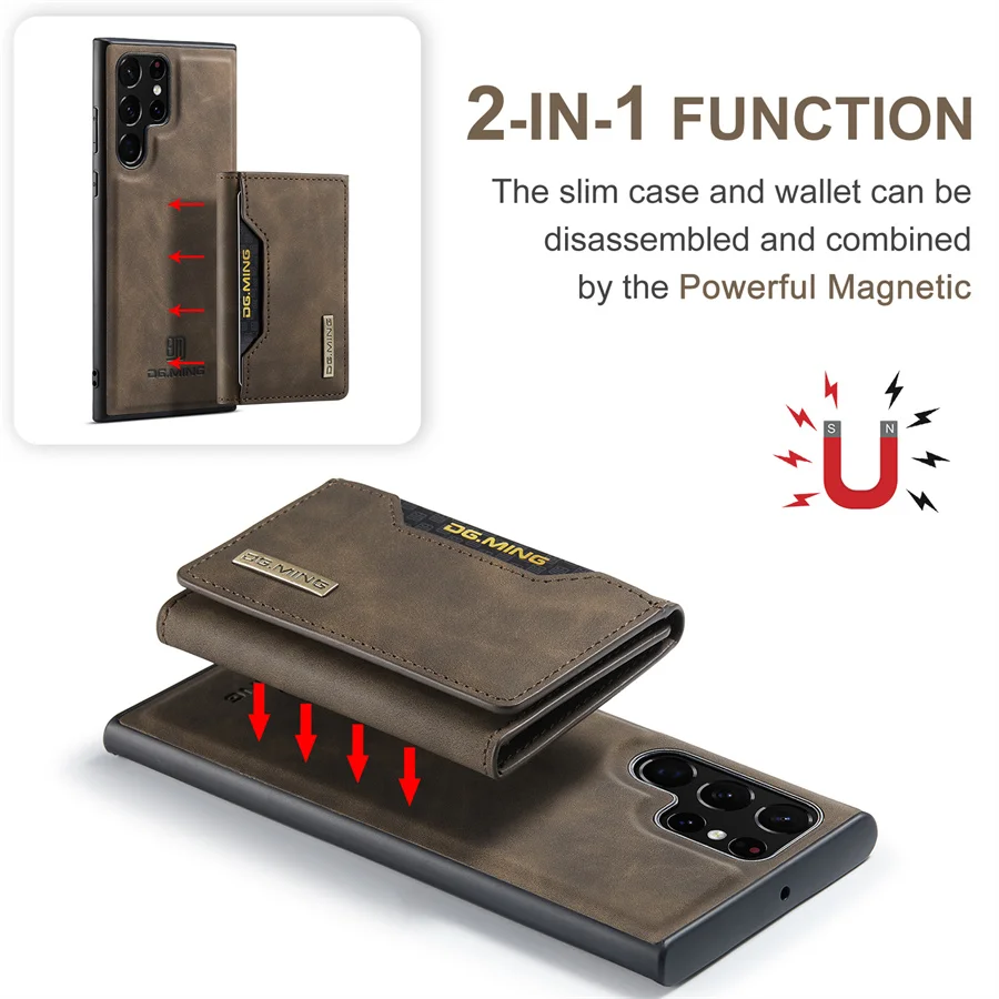 Versatile Magnetic Detachable Leather Wallet Case with Card Holder and Stand