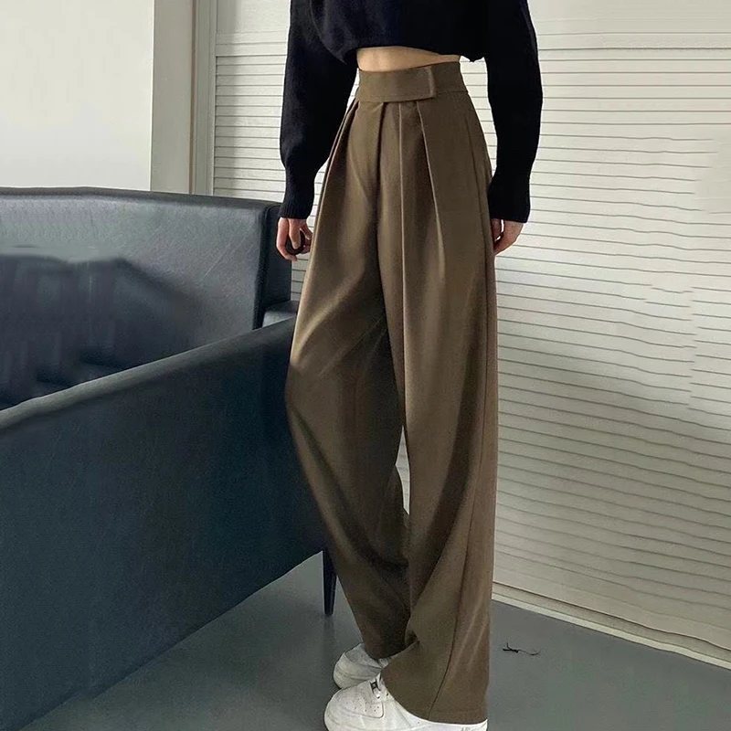 

Lucyever Spring Summer Wide Leg Suit Pants Women Elegant Hook and Loop High Waist Trousers Ladies Casual Loose Office Long Pants