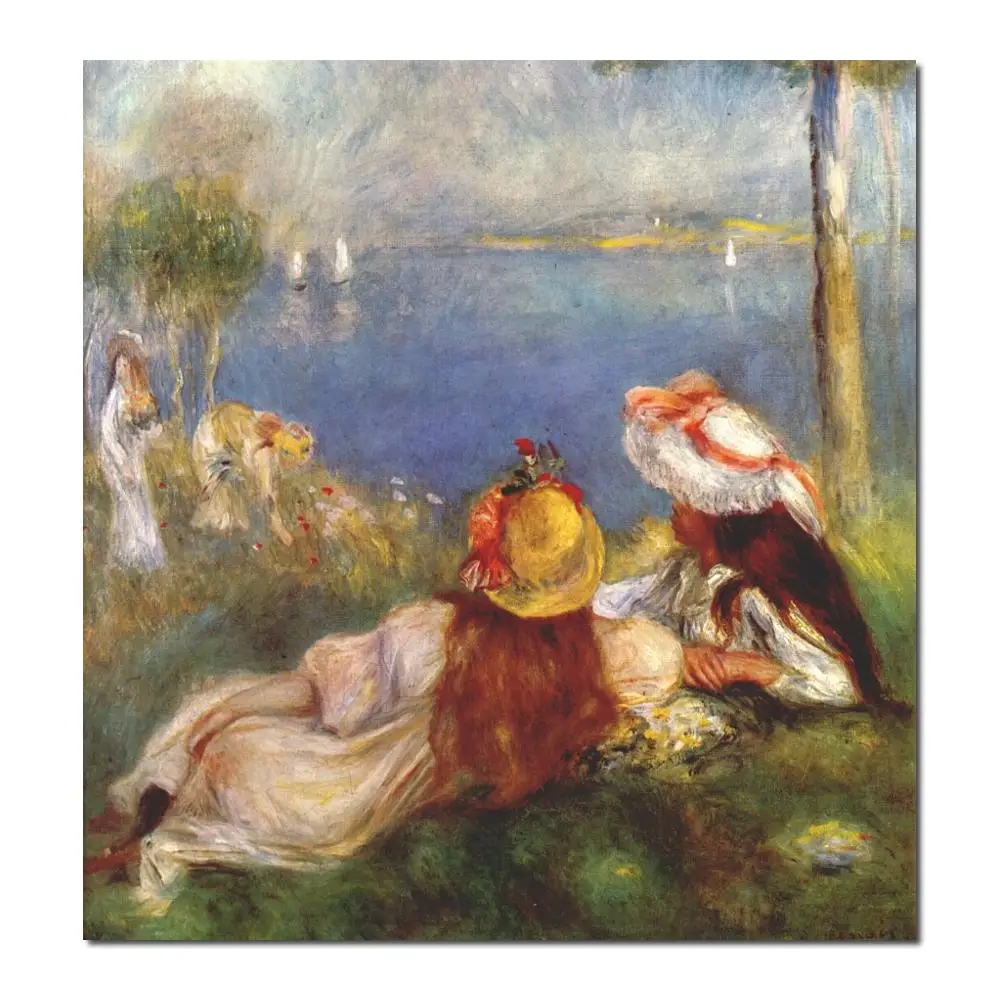 

Художественный Холст репродукции девушки на берегу моря-Пьер Огюст Ренуар ручная работа картина маслом высокое качество