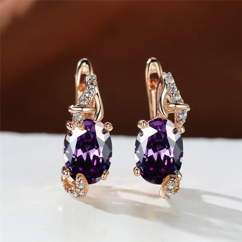 Big Oval Stone Blue Crystal Earrings Mystic Multicolor Zircon Clip Earrings Wedding Jewelry For Women
