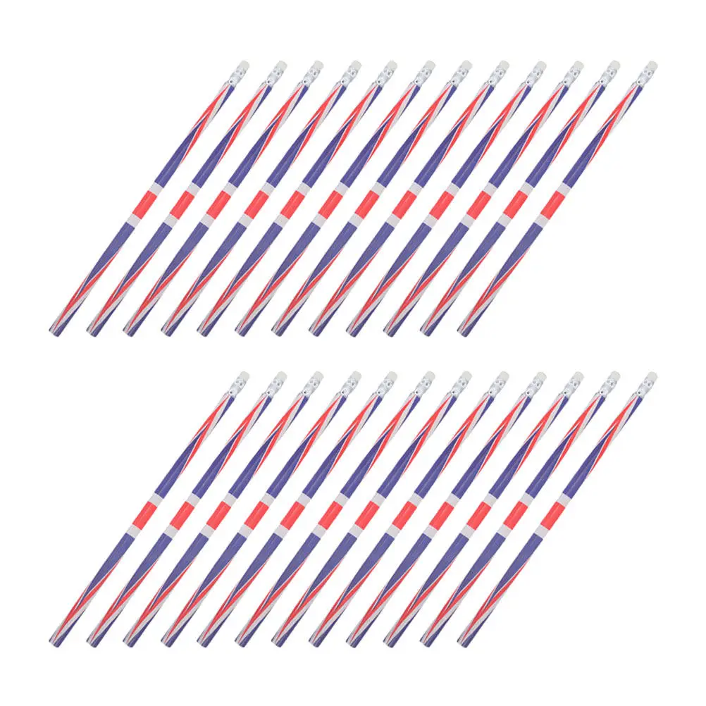 24Pcs 컬러 나무 연필 영국 국기 디자인 지우개 토퍼 학교 사무실 축제 교실을 위한 간편하게 날카롭게 만드는 나무 케이스 연필