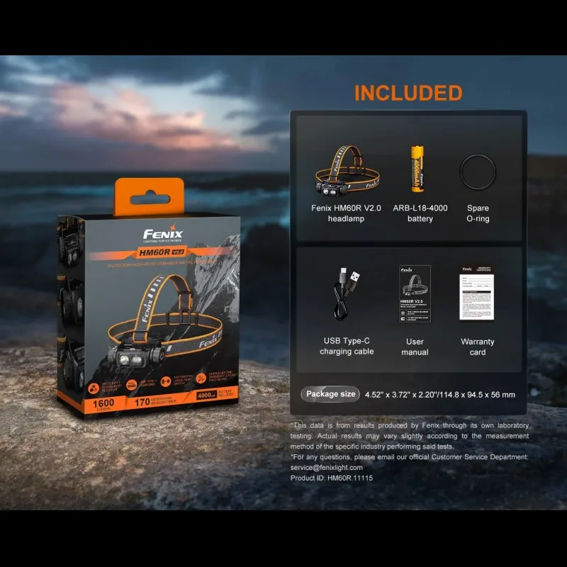 Fenix HM60R V2.0 1600 루멘 충전식 헤드램프, USB-C 고속 충전, 스포트라이트 및 투광등