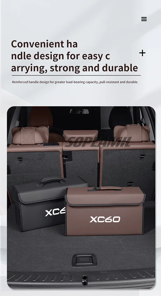 Auto Carbon Faser Leder Lagerung Box Organizer Große Kapazität Faltbare Verstauen Aufräumen Tasche Für Volvo XC90 XC60 Auto Zubehör – Detail 5