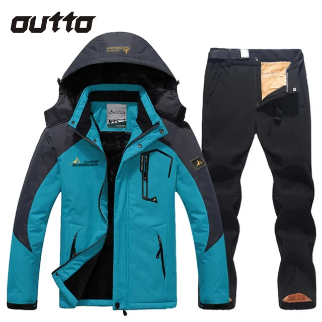 남성용 겨울 스키복, 두꺼운 따뜻한 방수 방풍 후드 재킷 및 바지, 야외 하이킹 등산 스노보드 스키웨어 세트