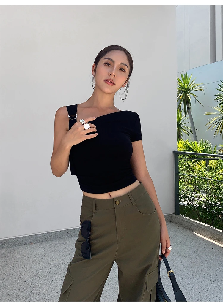 Women Tops Summer Sexy Off Shoulder Crop Tops Casual Female Sling T-shirt Short Sleeved Elastic Fashion White Tees Slash Neck