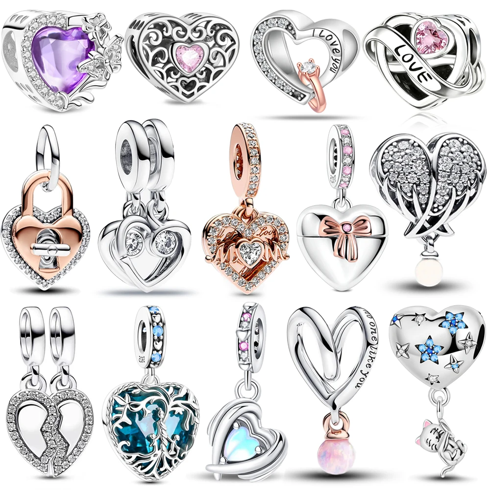 Silver Charm Jewelry 925 Sterling Silver Love You Mom Entwined Infinite Hearts Charm Fit Original Bracelet For Women Necklace