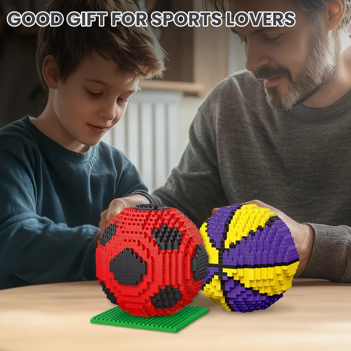 Sport Football DIY Mini Building Blocks Soccer Basketball Set Creative Assembled Toys Gift for Boys Sports Fans Room Decor