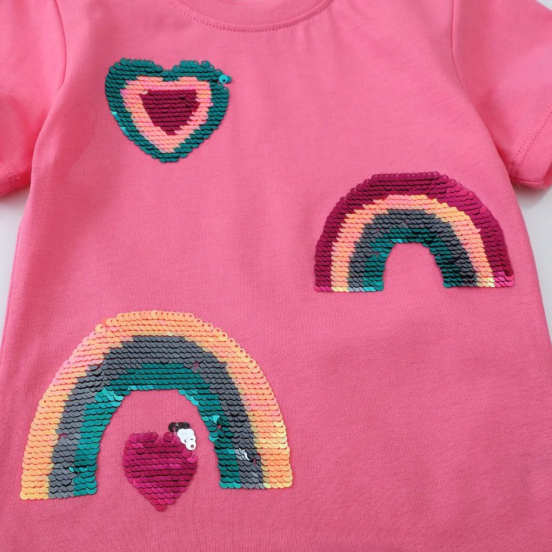 Jumping Meters 2-7T Rainbow New Designs Girls T Shirts Summer Children's Clothes Short Sleeve Kids Tees Tops Baby Costume Shirt 5
