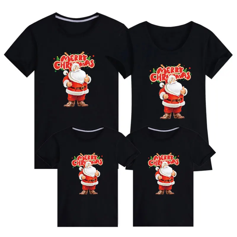 

Christmas Family Matching Clothes Adult Kids T-shirt Cotton Short Sleeve Cartoon Print New Year Girls Boy Mom Dad T-shirt