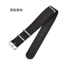 Genuine Leather Suede Vintage NATO Watch Strap - Blue, Brown, Yellow - 22mm (Black Sliver clasp)