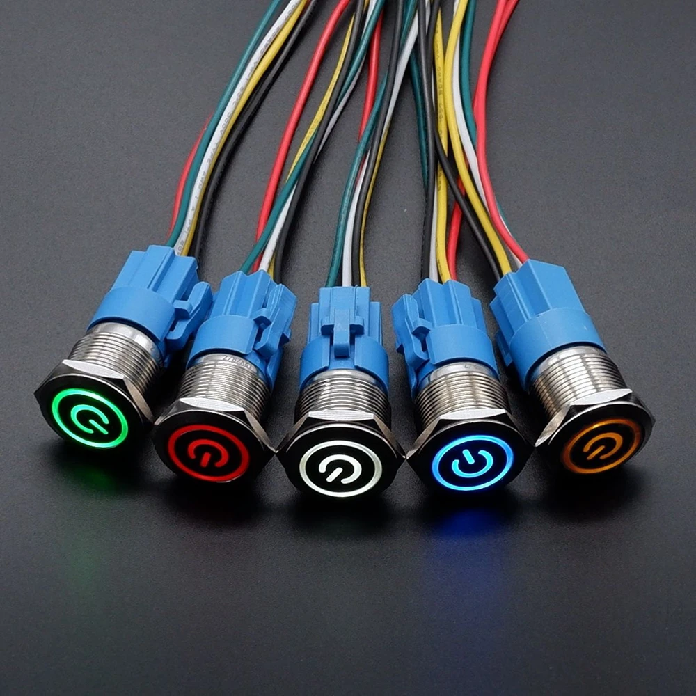 5pcs-19mm-With-Wire-Metal-Push-Button-Switch-PC-Power-On-Off-Car-Engine ...