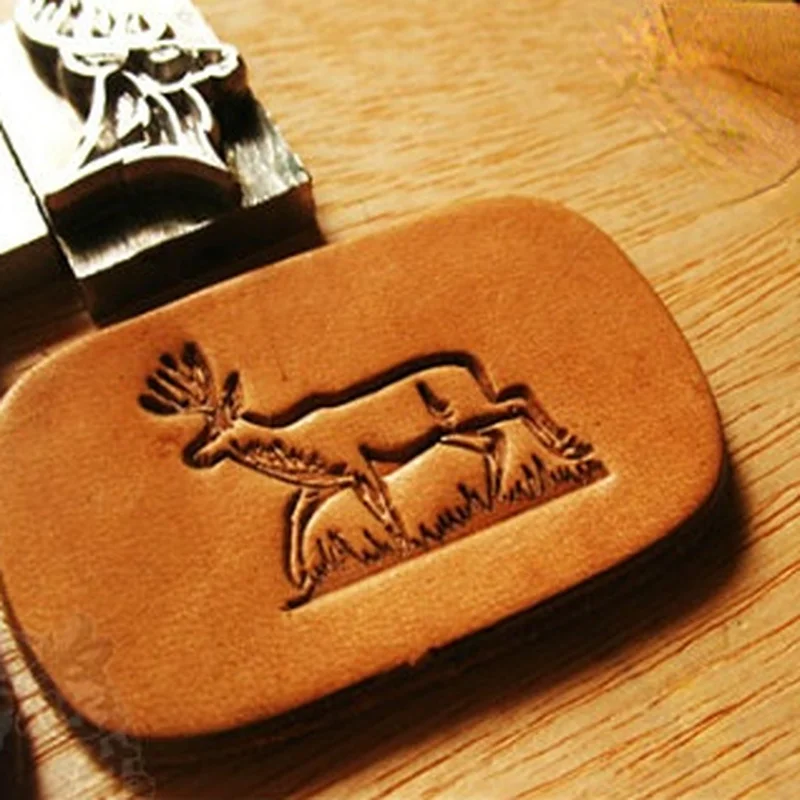 5pcs moose Leather Stamps Aluminum Embossing Stamping Mold Sika Patterns DIY Leathercraft Branding Keychain Carving Press