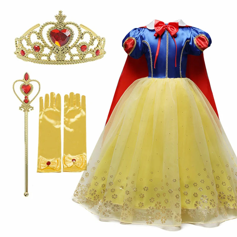 Girls Dress Halloween Princess Dress for Girls Puff Sleeve Mesh Birthday Carnival Party Prom Gown Snow White Cosplay Costume Kids Clothes