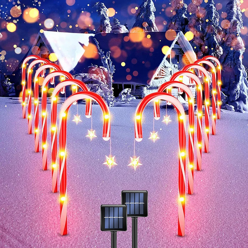 Solar Christmas Candy Cane Lights Waterproof Decorations Christmas Pathway Lights with Stars for Yard Garden Xmas Holiday Gift hot aluminum alloy cane stool folding cane stool with lamp cane stool triangle reliable elderly cane stool chair