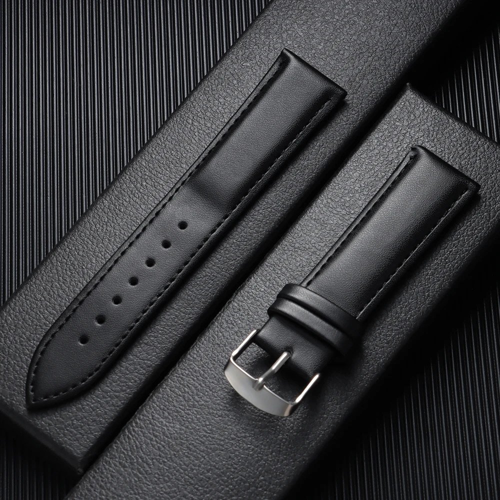 Vintage Calfskin Leather Watch Band with Pin Buckle - Silver, Black, Gold, and Rose