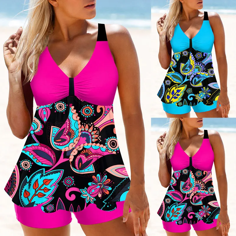 

2023 New Women's Sexy Swimwear Fashion Print Swimming Tankini Monokini Swimwear Swimwear Two Piece Summer Loose Size Beachwear
