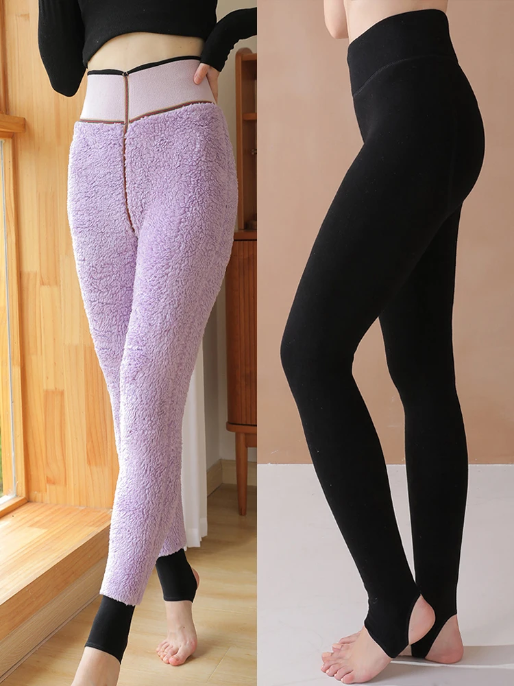 Women's Seamless Leggings Winter Thermal Extra Thick Lamb Cashmere Leggings  Sexy Slim Stretch Step on Foot Warm Fleece Lengging - AliExpress