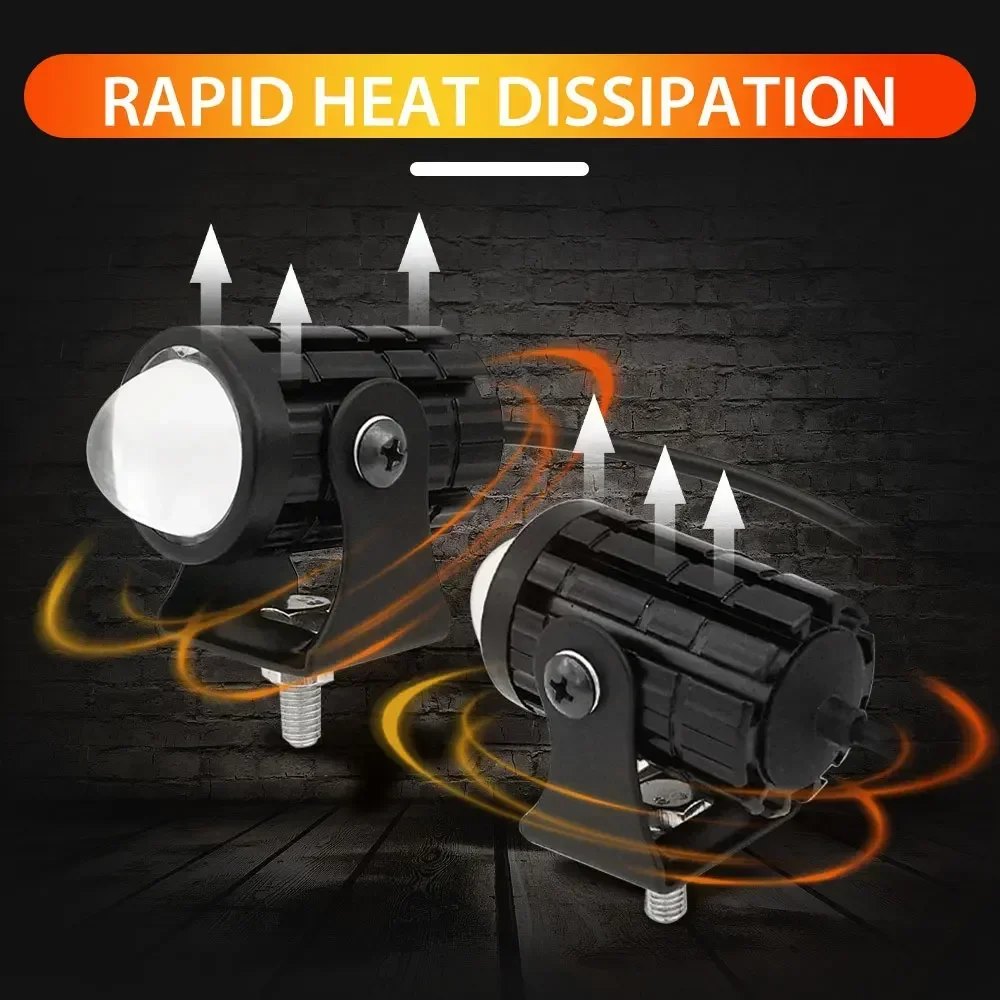 Dual Color Motorcycle LED Headlight with Switch 12V Auxiliary Spotlight Lamp Mini Projector Universal Driving Light