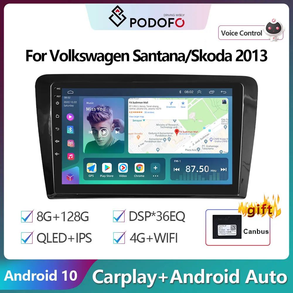 

Podofo Android 10 DSP Car Radio Multimidia Video Player Navigation GPS For Volkswagen Santana/Skoda Rapid Spaceback 2013 2din 4G