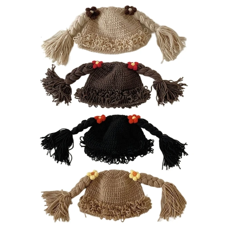 

Pigtail Braid Cap Crochet Knitted Winter Hat for Children Kids Bonnet Cap