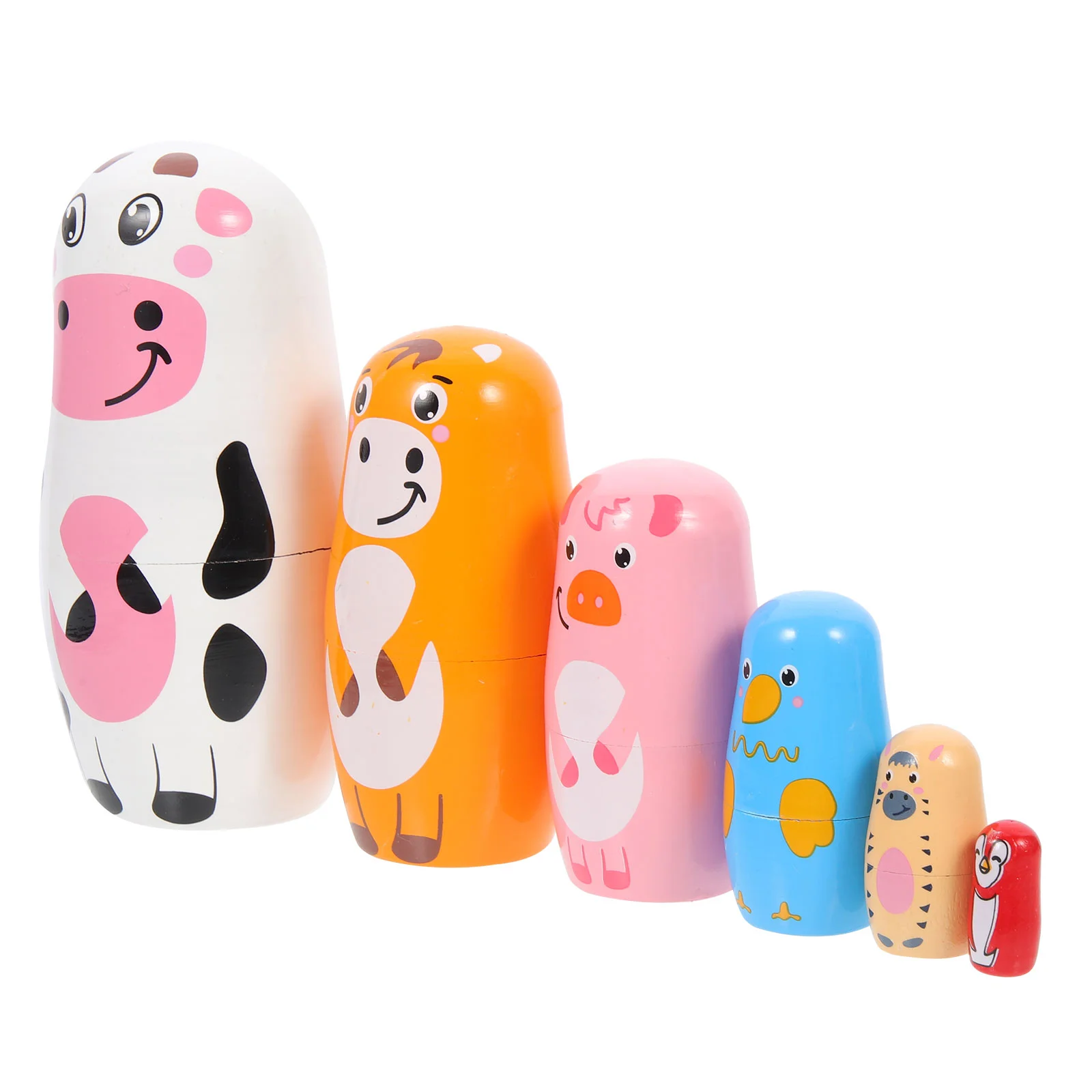 

1 set of Wooden Stacking Nesting Animal Pattern Matryoshka Wooden Crafts Decor