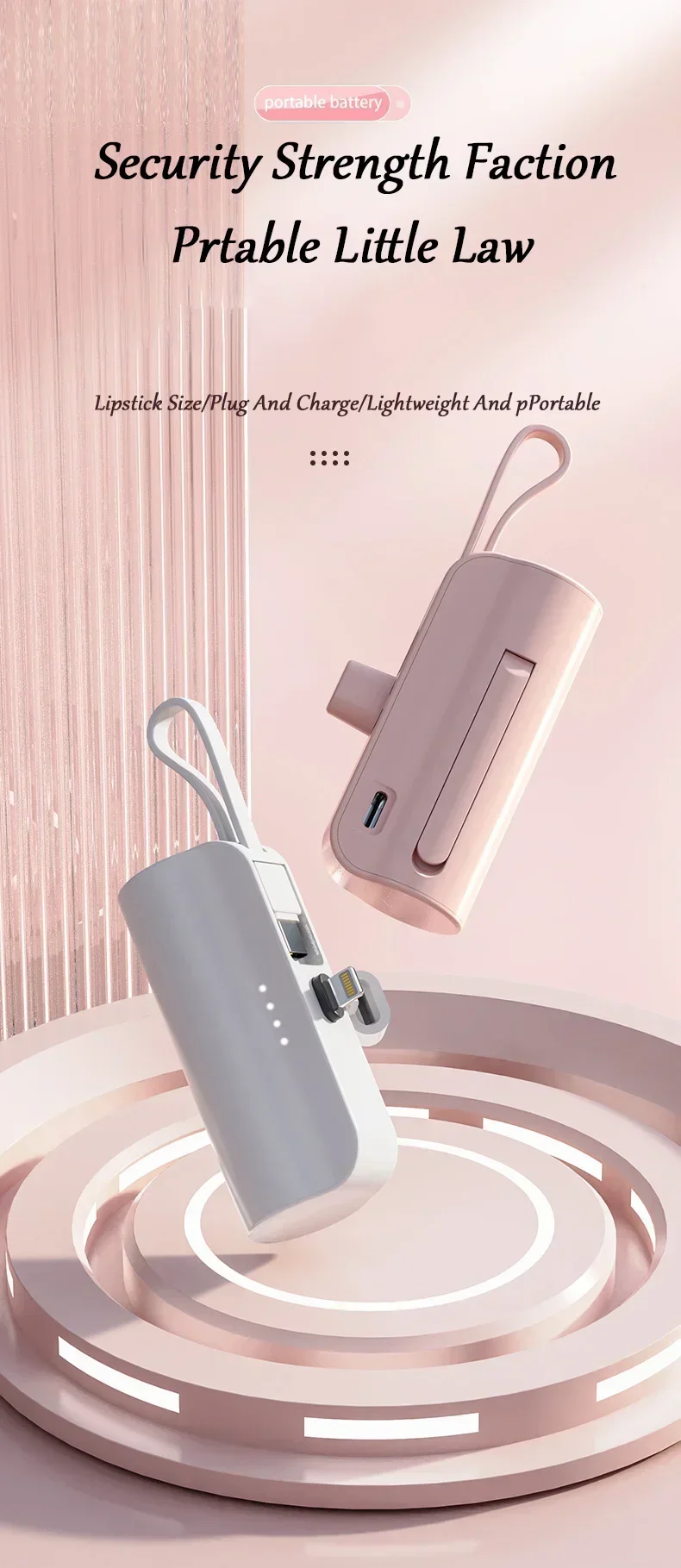 Mini Fast Charger 10000mAh Built-in Cable Portable Power Bank for IPhone Xiaomi Samsung Tye-c/Apple Interface External Battery 3 S5458230cc45d4420973af42400f16348n