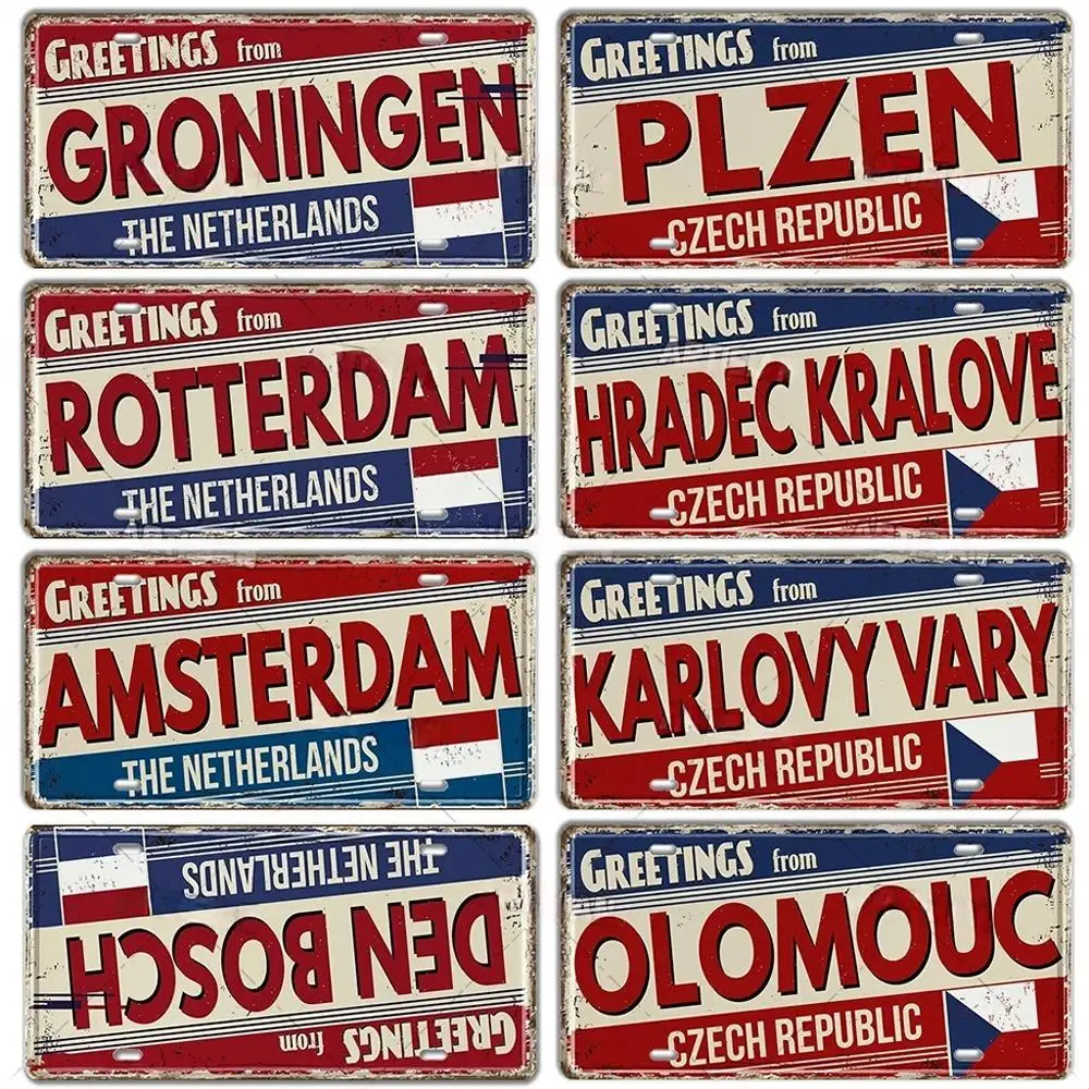 Netherland BÉLGICA ÁUSTRIA CZECH POLÔNIA Paisagem License Plate, City Metal Sign, Placa Veículo Decorativo, Man Cave Bar Wall Decor