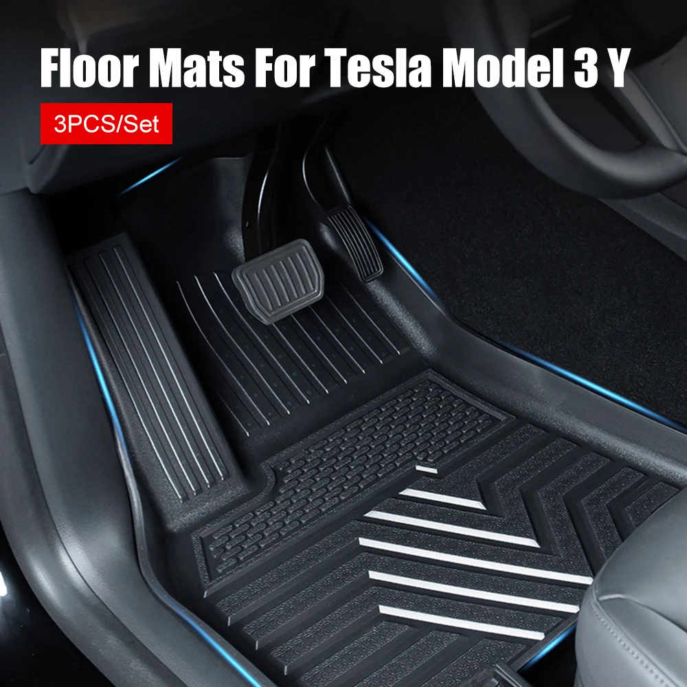 

For Tesla Model 3 Y Car Foot Pad For Left Driving Anti-slip Waterproof Protective Pads Full Cover 3 Pcs/set Floor Mats TPE