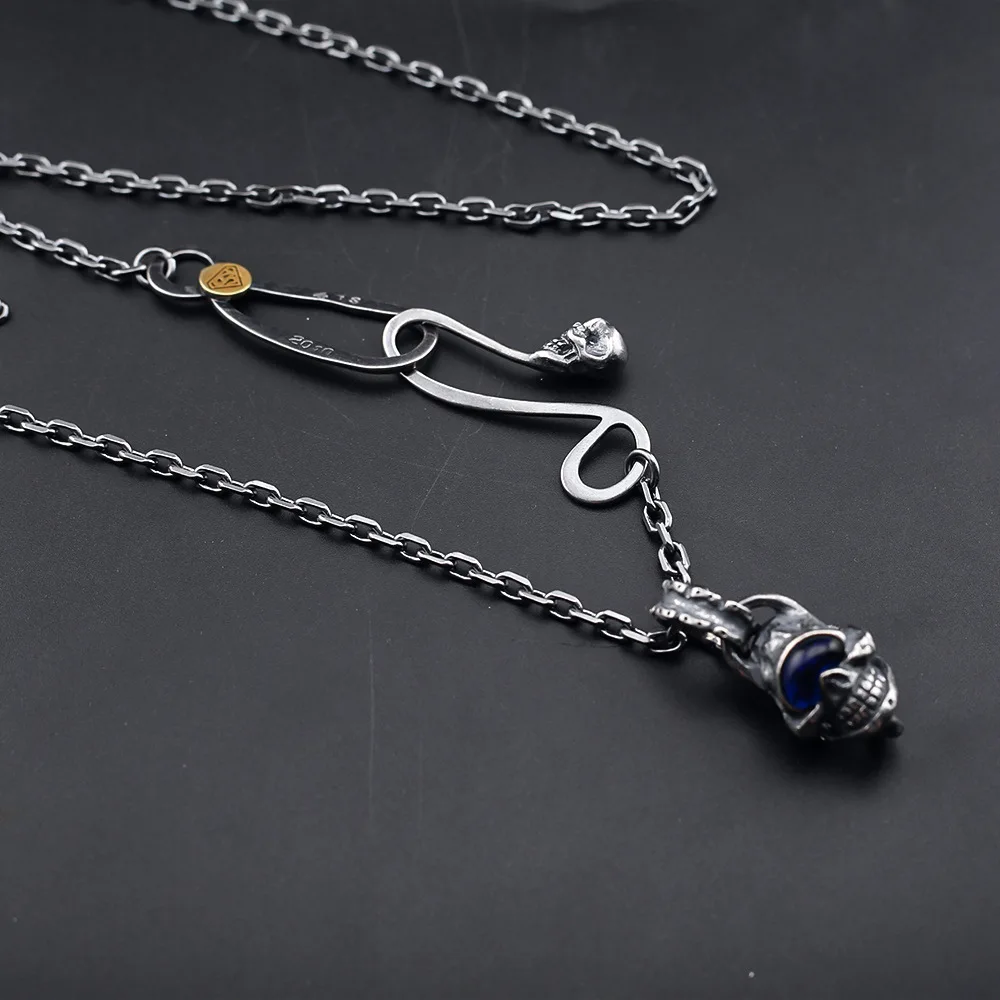 European and American vintage style skull head inlaid turquoise necklace for couples