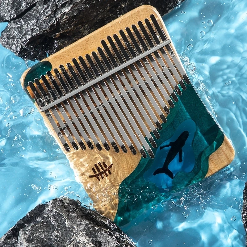 

17/21 Key Kalimba Thumb Finger Piano and Key Accessories Musical Instrument Solid Epoxy Resin Wood Mbira Keyboard Ocean Dolphin