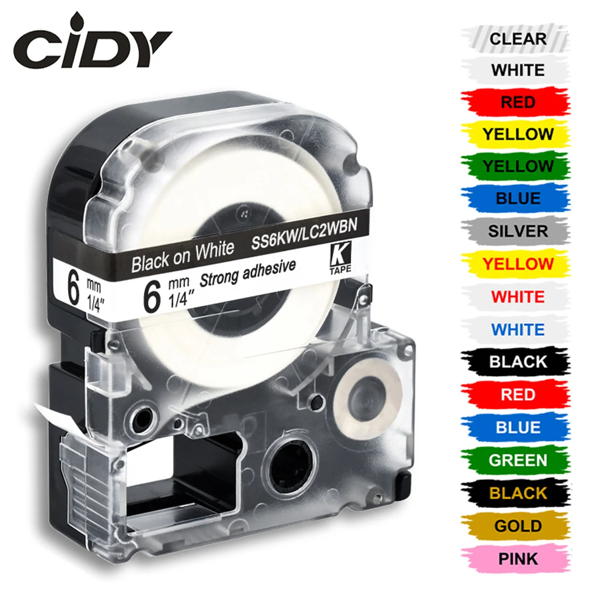 CIDY 킹짐 프린터용 라벨 테이프, 다색 SS6KW/LC-2WBN9 LC2WBN 호환, LW300 LW400, 1 개, 6mm