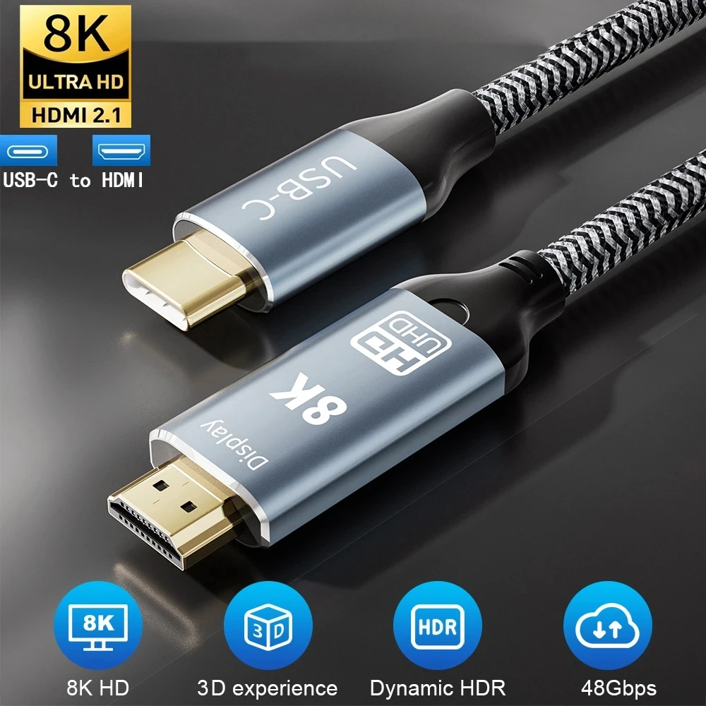 Cable USB tipo C a HDMI 2,1, 8K, 60Hz, 4K, 120Hz, adaptador Thunderbolt