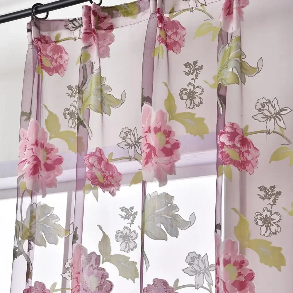 1 Panel Classical Flower Curtain Window Screening Customize Finished Products Purple Tulle Drape