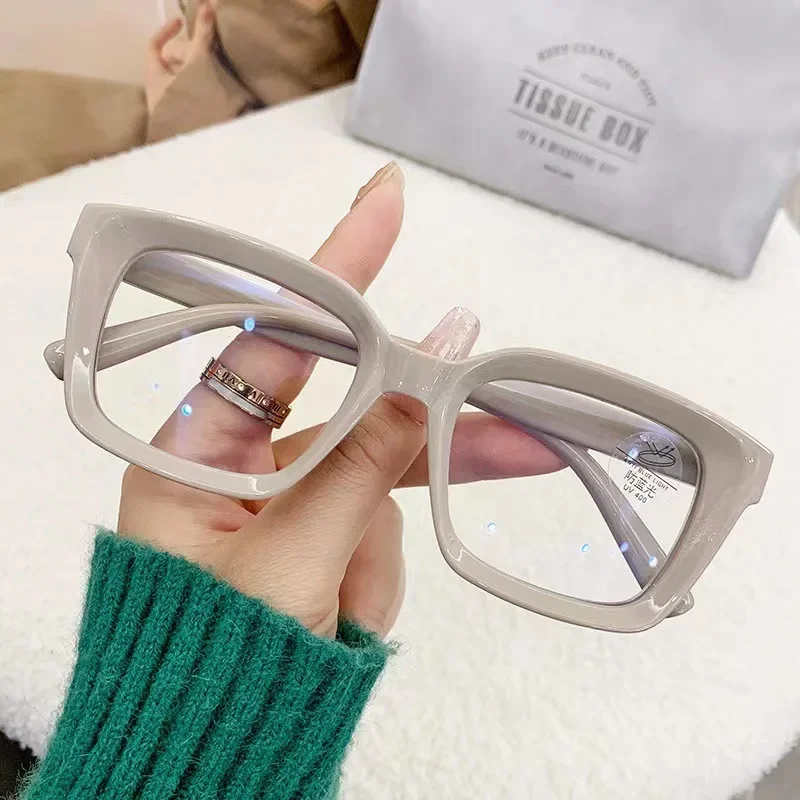 نظارات نسائية مضادة للضوء الأزرق بإطار كبير الحجم، نظارات كمبيوتر كلاسيكية، إطار كامل شفاف لحماية العين