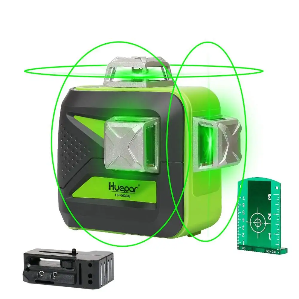 Huepar Laser Autolivellante 603Cg ,Multi Outdoor Pulse Mode 3*360 Allineamento Livello Laser 3D Verde A 12 Linee